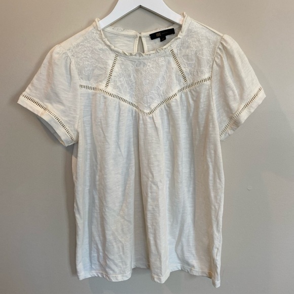 Frye Embroidered Lace Floral Top Womens Size Medium Cream Color - Picture 1 of 5